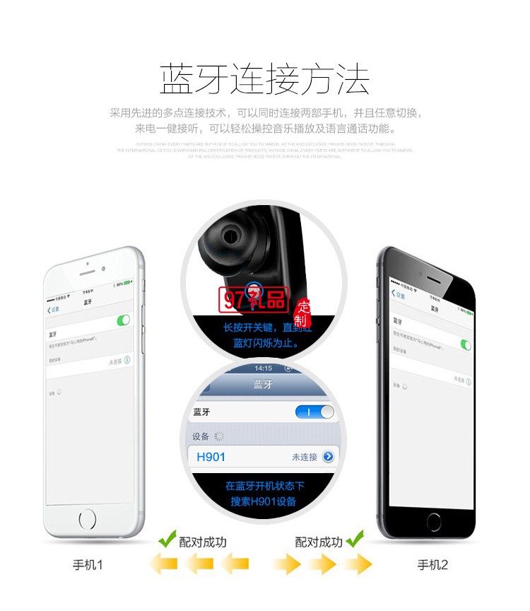 無線運動藍牙耳機csr4.1版本入耳式跑步防水 可定制LOGO