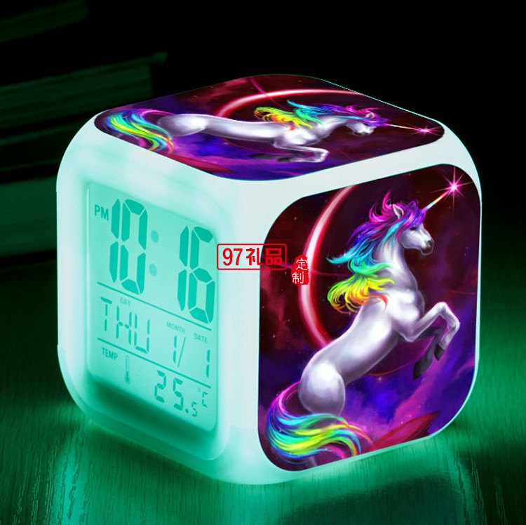 獨角獸七彩四方鬧鐘 創(chuàng)意小鬧鐘 學(xué)生兒童小禮品