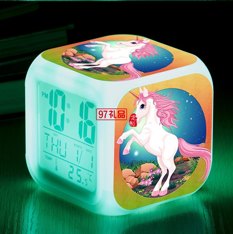 獨角獸七彩四方鬧鐘 創(chuàng)意小鬧鐘 學(xué)生兒童小禮品