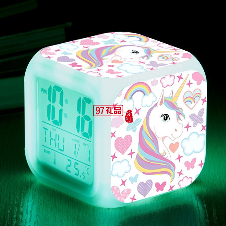 獨角獸七彩四方鬧鐘 創(chuàng)意小鬧鐘 學(xué)生兒童小禮品