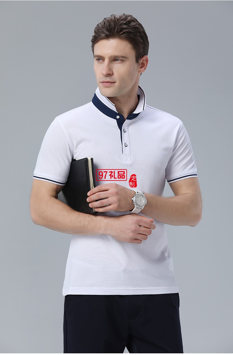 97禮品廣告衫定制新款桑蠶絲高檔翻領(lǐng)T恤衫提花領(lǐng)時尚短袖POLO衫企業(yè)