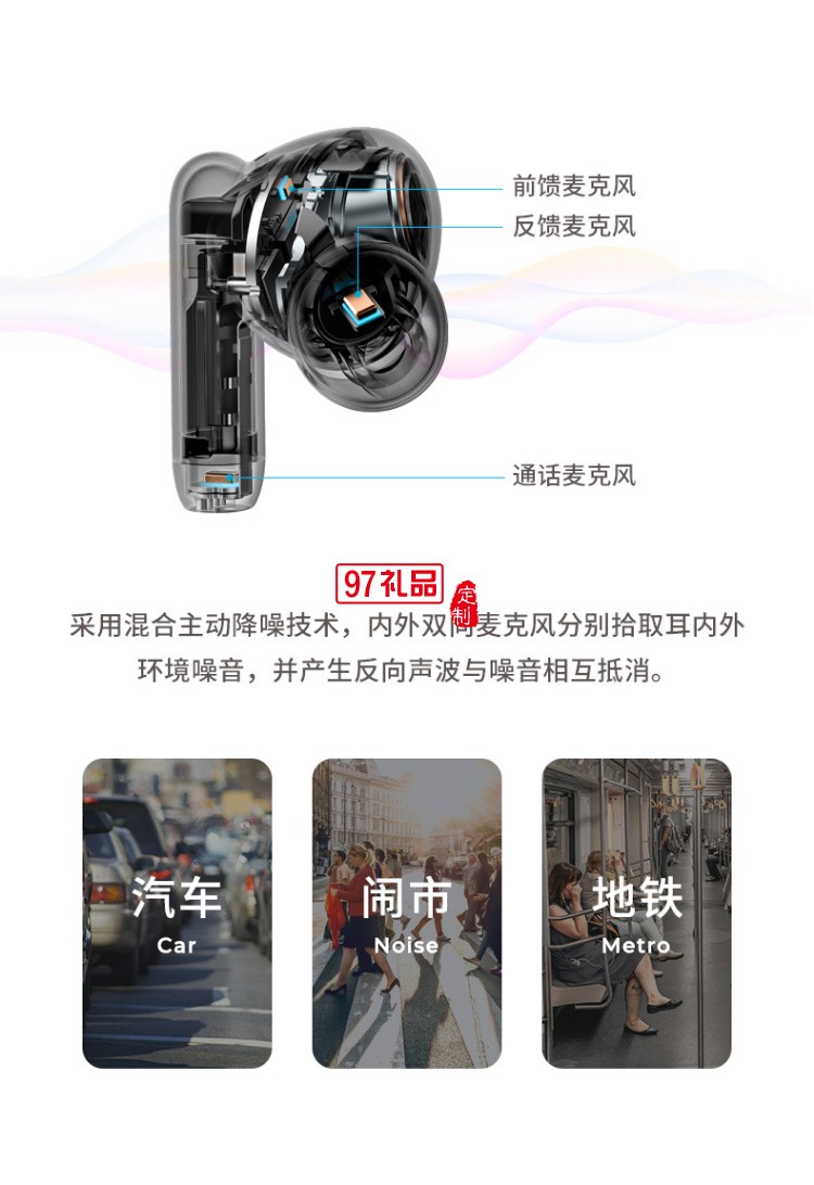 漫步者（EDIFIER）冇心版 真無(wú)線主動(dòng)降噪耳機(jī) 藍(lán)牙高檔禮品定制