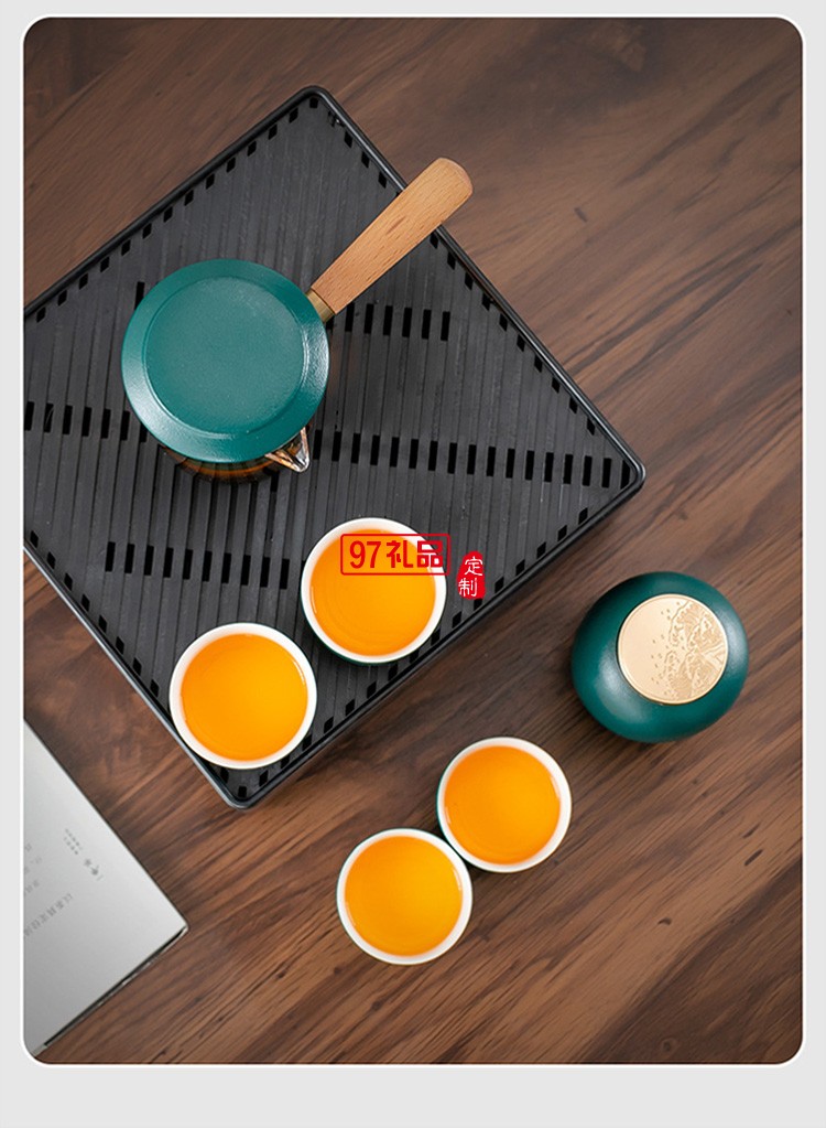 新品創(chuàng)意陶瓷便攜旅行茶具套裝茶盤(pán)皮包戶(hù)外一壺四杯 可定制logo