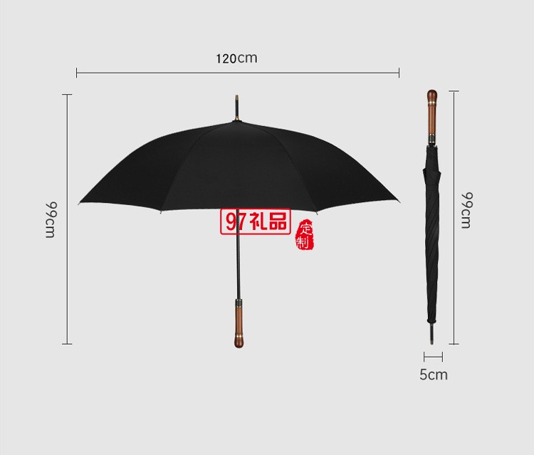 長柄高爾夫傘 復(fù)古木柄商務(wù)禮品廣告?zhèn)阌OGO 彎柄直桿高爾夫雨傘