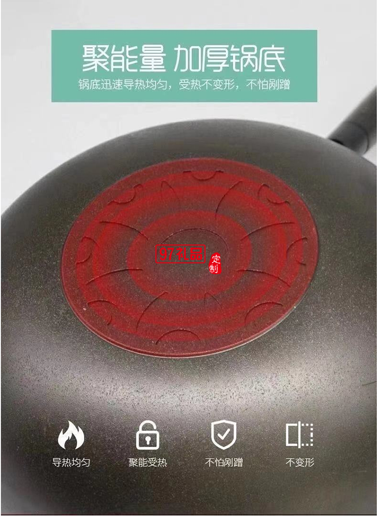 美國(guó)康寧黑晶炒鍋32cm帶蓋精鐵金剛砂木質(zhì)手柄鋼化玻璃通用