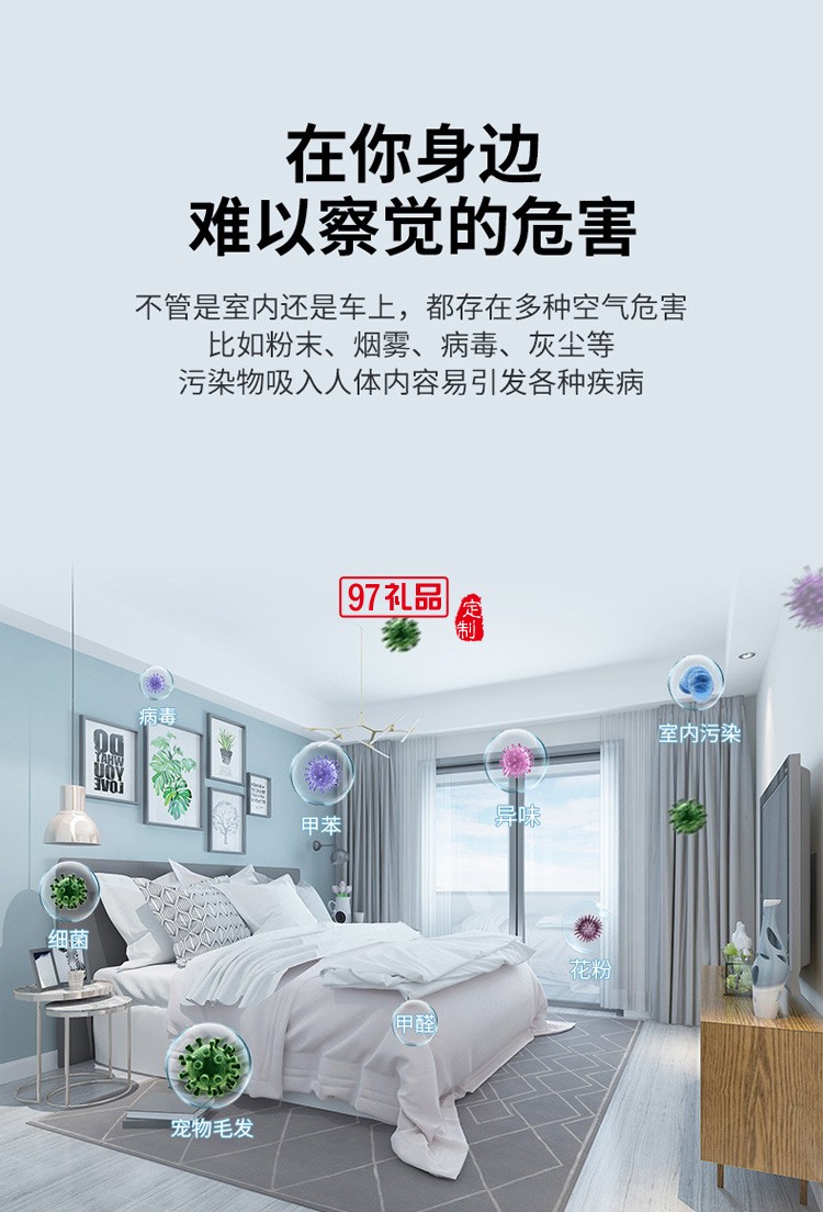 新品車(chē)載凈化器 PM2.5梯形桌面空氣凈化器負(fù)離子殺菌多用