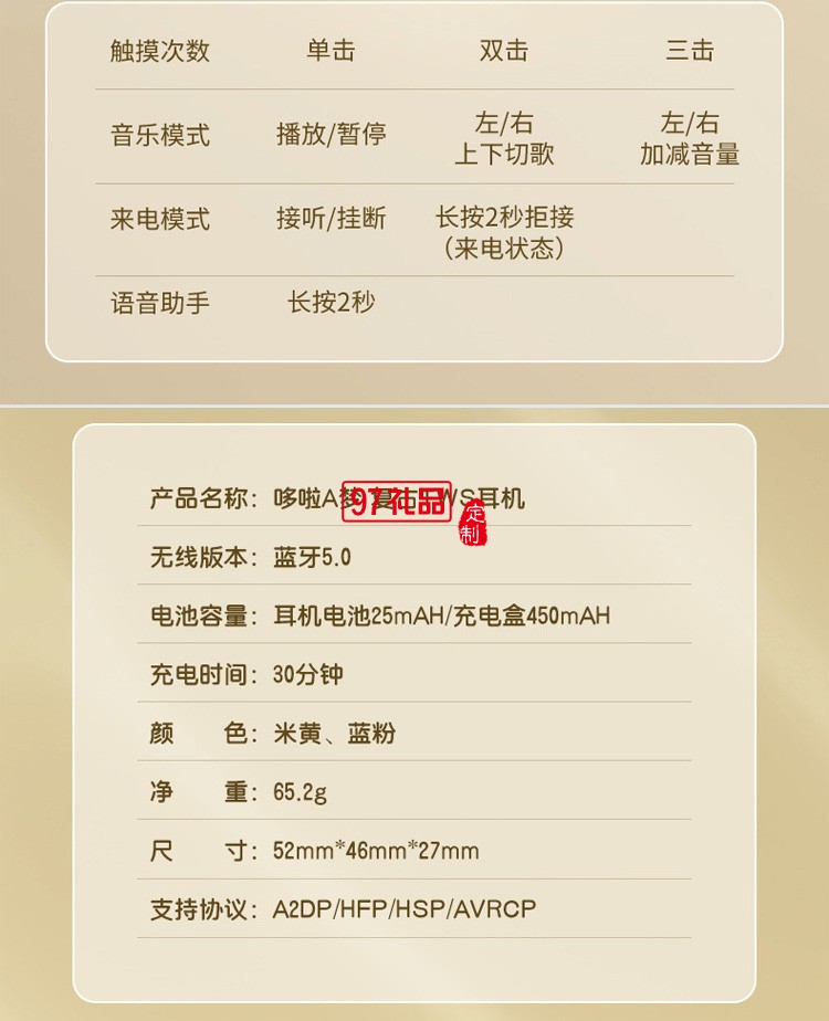 哆啦A夢(mèng) 藍(lán)牙耳機(jī)入耳式無線雙耳立體聲運(yùn)動(dòng) 復(fù)古TWS藍(lán)牙耳機(jī)