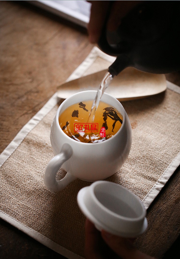 白瓷主人杯創(chuàng)意浮雕茶杯羊脂玉茶具高檔個人水杯一件logo刻字