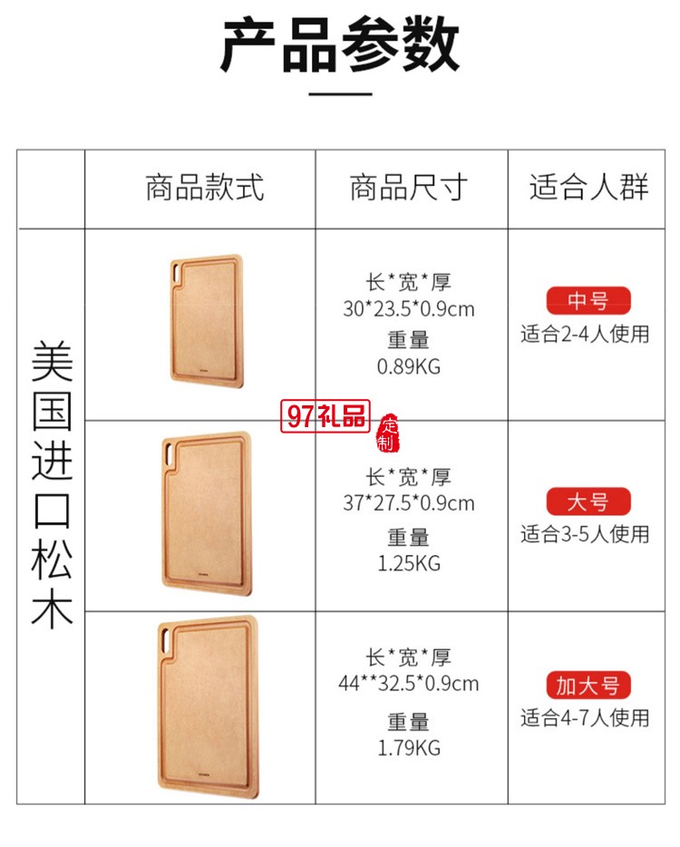 歐美達(dá)木纖維菜板實木菜板和面板案板廚房砧板定制公司廣告禮品